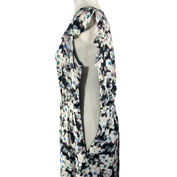 Reiss Sz 8 Black White & Blue Floral Print Dress Medium Multicolor Spring Summer - Picture 8 of 14
